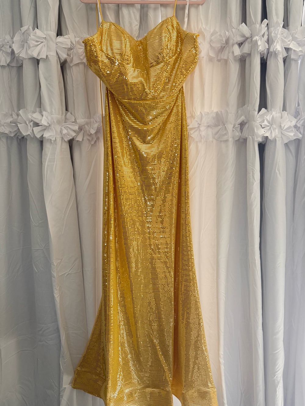 Terani Couture Gold Sequin Strapless Gown